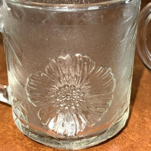 Vintage Floral Kig Malaysa Frosted Glass Coffee Mugs Set Of 3 - Picture 2 of 6